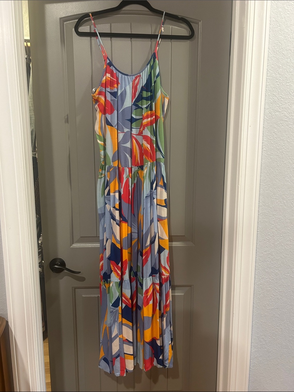 Print Maxi Dress with Spaghetti Straps — Multicolor